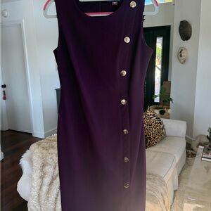 Tommy Hilfiger Dark Purple Midi Dress with Gold Buttons